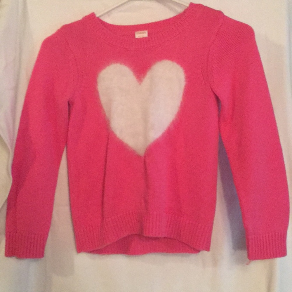 Girls Gymboree Pink sweater with fuzzy white heart